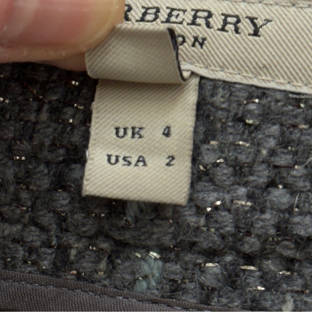 BURBERRY plaid Front-& Back Slit Wool Blend Skirt - Gray - Picture 12 of 16